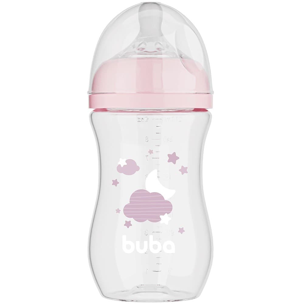 Mamadeira Buba Easy Flow 270ml Bico Fluxo 2 Silicone Anti Vazamento Nuvem Rosa Buba mamadeira buba