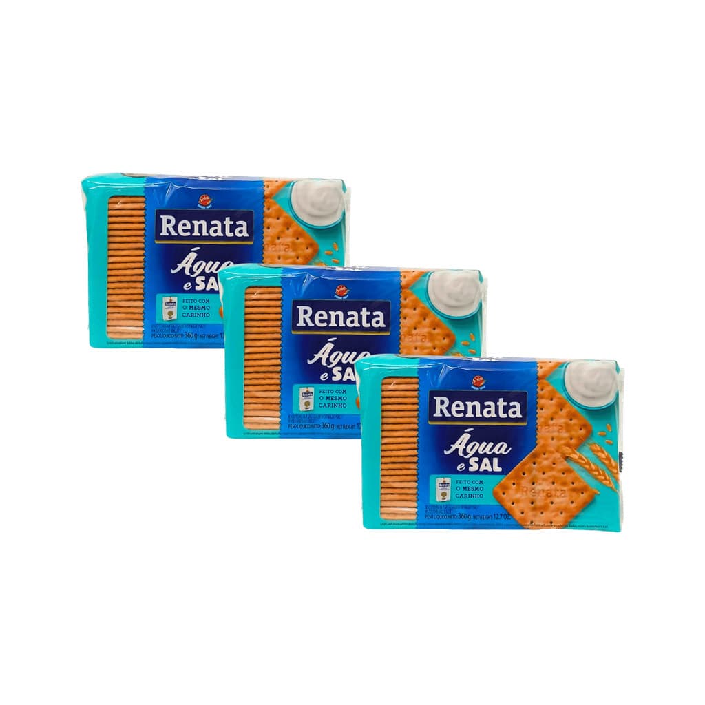 Biscoito Água e Sal Renata 360g Kit 3 Unidades – Lanche Saudável