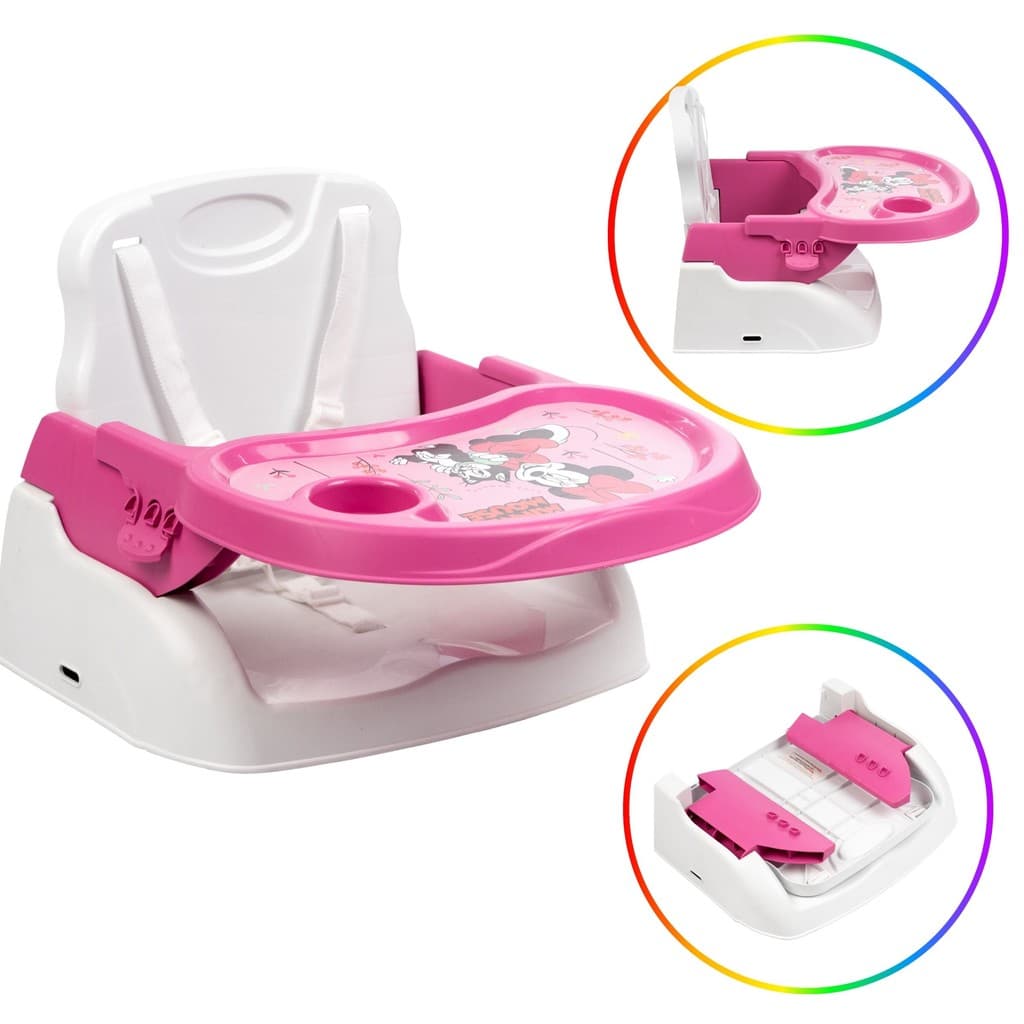 Cadeira Alimentação Booster Portátil | Disney Minnie | Até 15kg | Bandeja Ajustável 5 Pontos