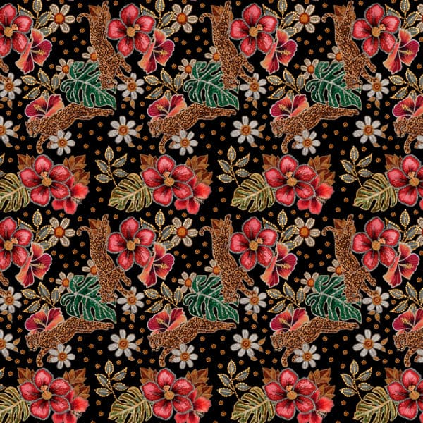 Sarja Impermeável Estampada Efeito 3D Flores e Onças Patchwork Costura Pano Artesanato