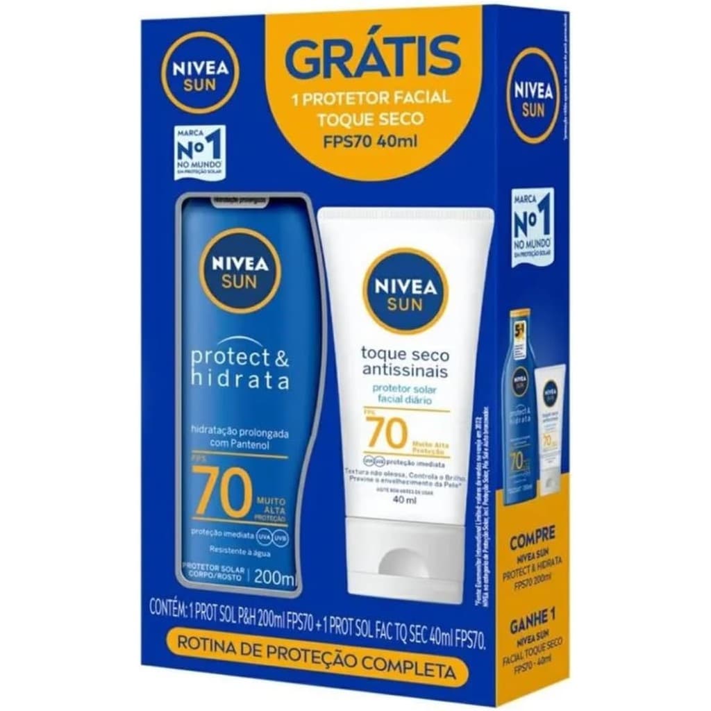 NIVEA SUN Protetor Solar FPS 70 200ml + Facial toque seco FPS70 40ML