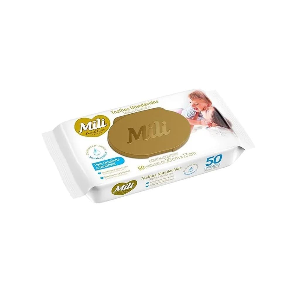 Toalhas Umedecidas Mili Love & Care 50 Unidades 20x13 cm