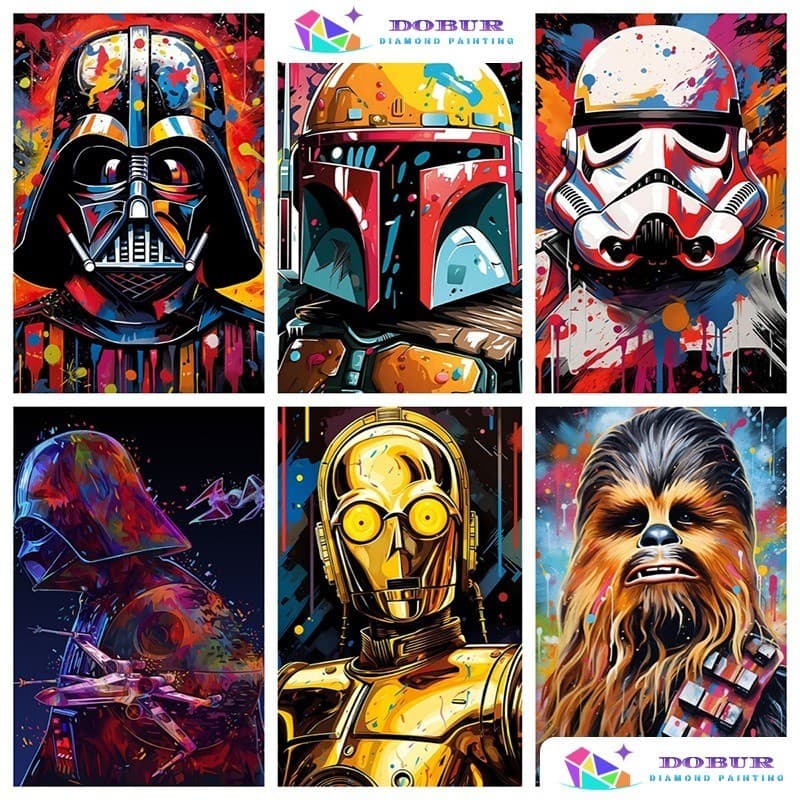 DOBUR | Conjunto Pintura Com Diamante Star Wars 5D DIY Round/Square Tela Perfuração Completa Artesanato Decoração Parede