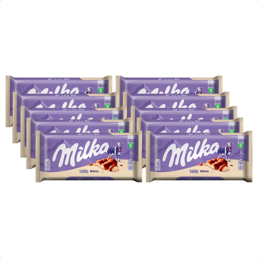kit 10 Barras MILKA Bubbly White 95g - Chocolate Importado