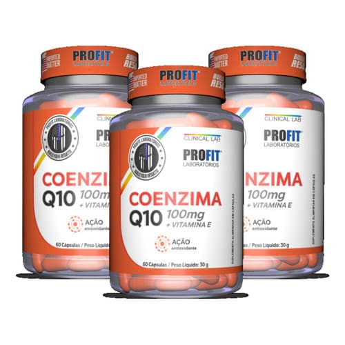 3x Coenzima Q10 100mg + Vitamina E 20mg Profit 60 Cápsulas Sabor Sem Sabor