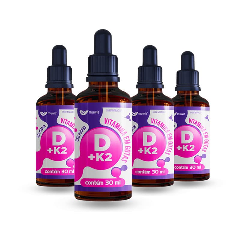 KIT 4 VITAMINA D SUBLINGUAL + VIT K2 GOTAS DE ALTO TEOR VITAMINA D3 2000UI MUWIZ