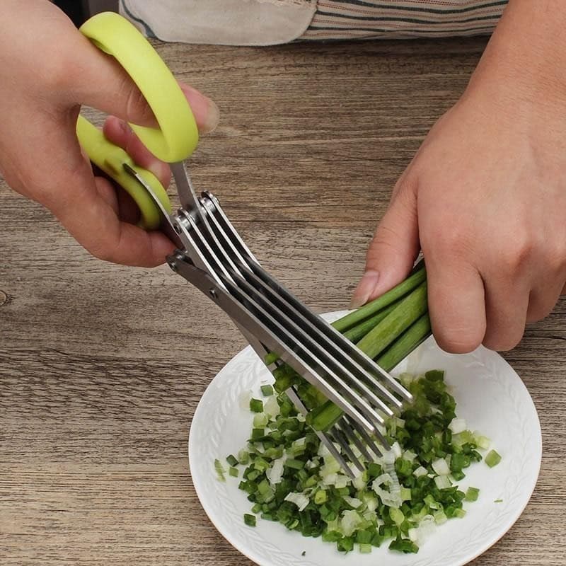 Tesoura Para Picar Alimentos Temperos E Ervas 5 Lâminas Aço Inox WL-2377