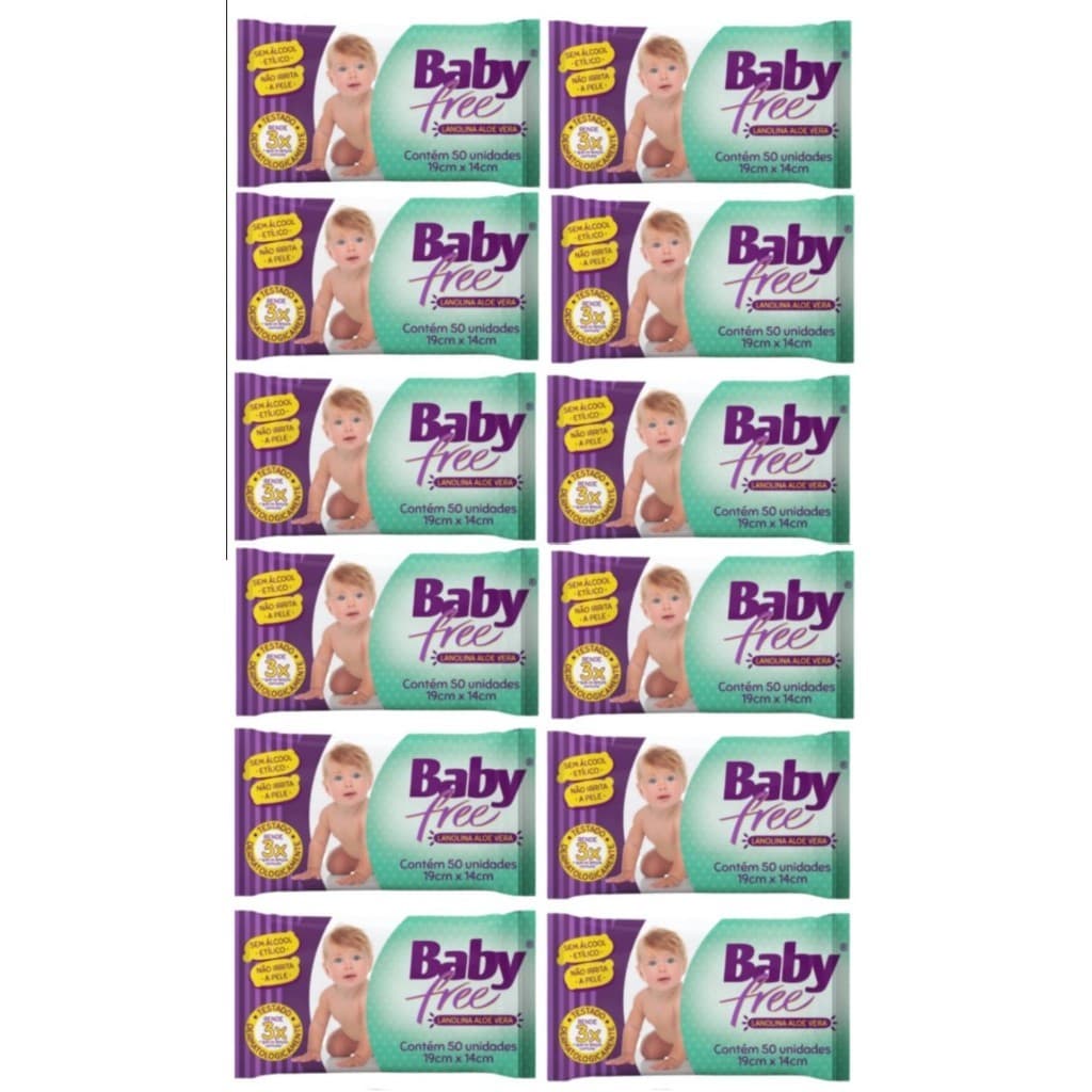 Kit com 10 Lenços Umedecidos Baby Free Toalha Umedecida Qualybless 10 Pacotes c/ 50 uni Total 500uni