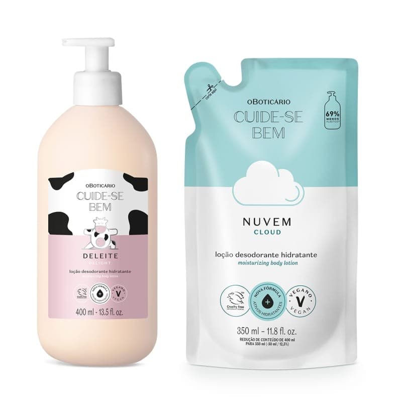 Combo em oferta Creme corporal hidratante Cuide-se Bem: Loção Corporal Deleite 400ml + Refil Nuvem 350ml