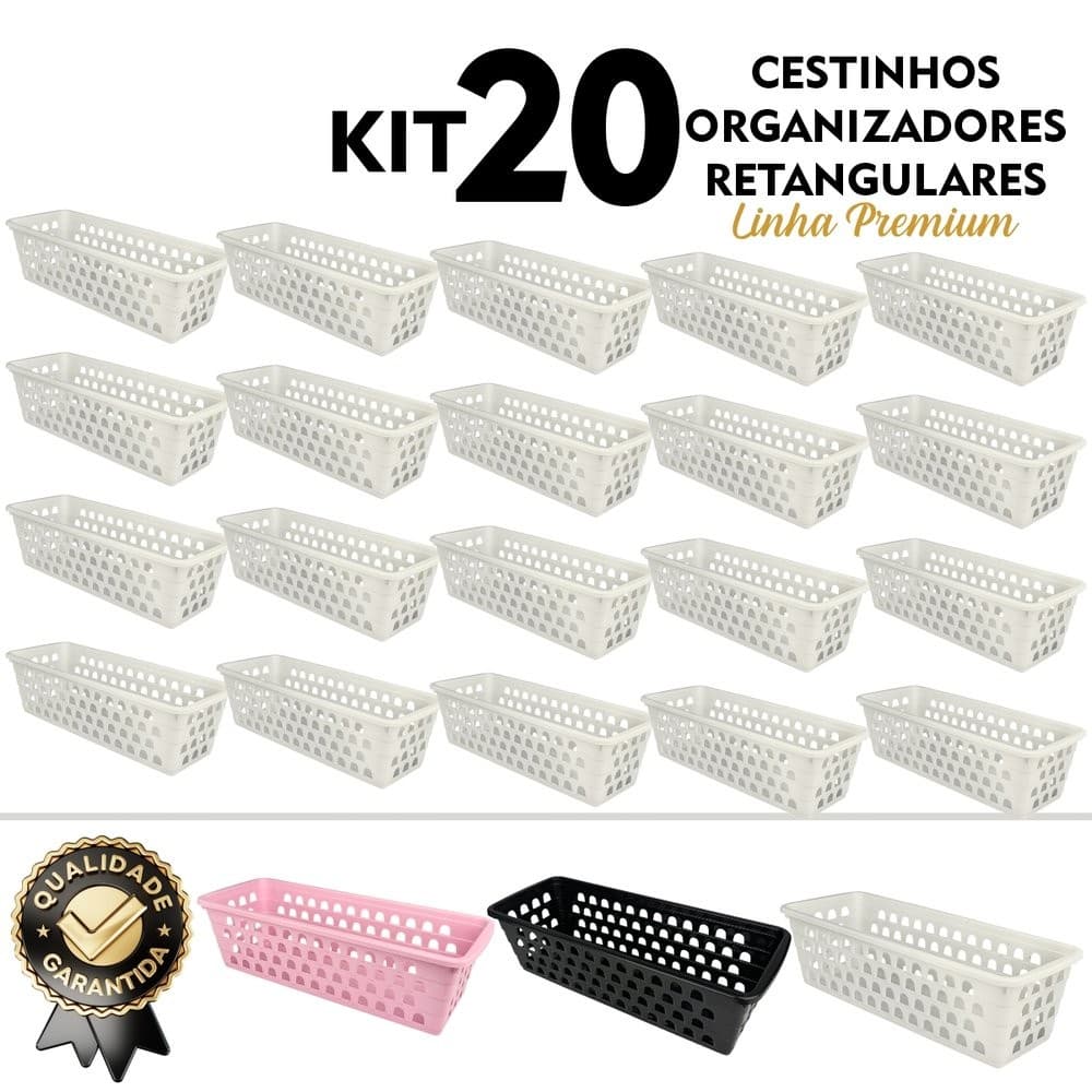 Cesto Organizador Kit 20 Pcs 28x10x8cm Ideal P/ Org. Lavanderia Cozinha Quarto Banheiro Escritório