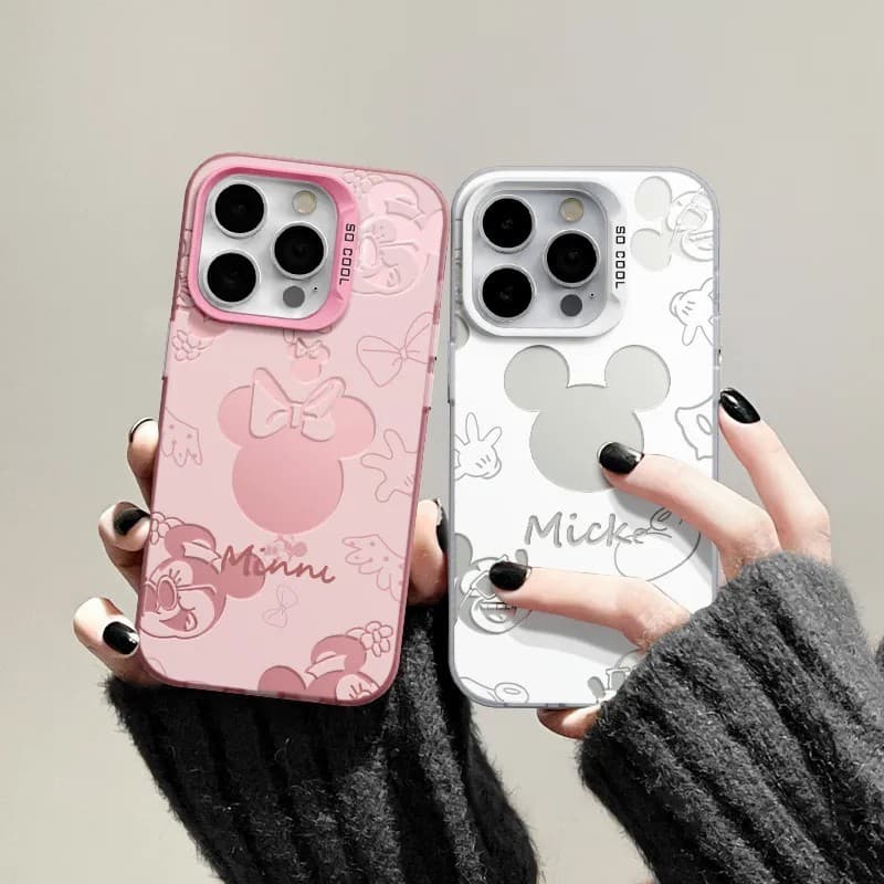 Capinha Capa Fosca Mickey e Minnie para iPhone 13 11 12 14 x/xs xr 7/8 15 16 17 Pro Max Plus Anti-impacto