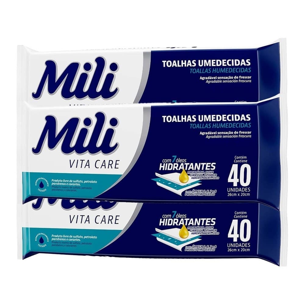 Kit 3 und Toalhinha Umedecida  Mili Adulto c/40