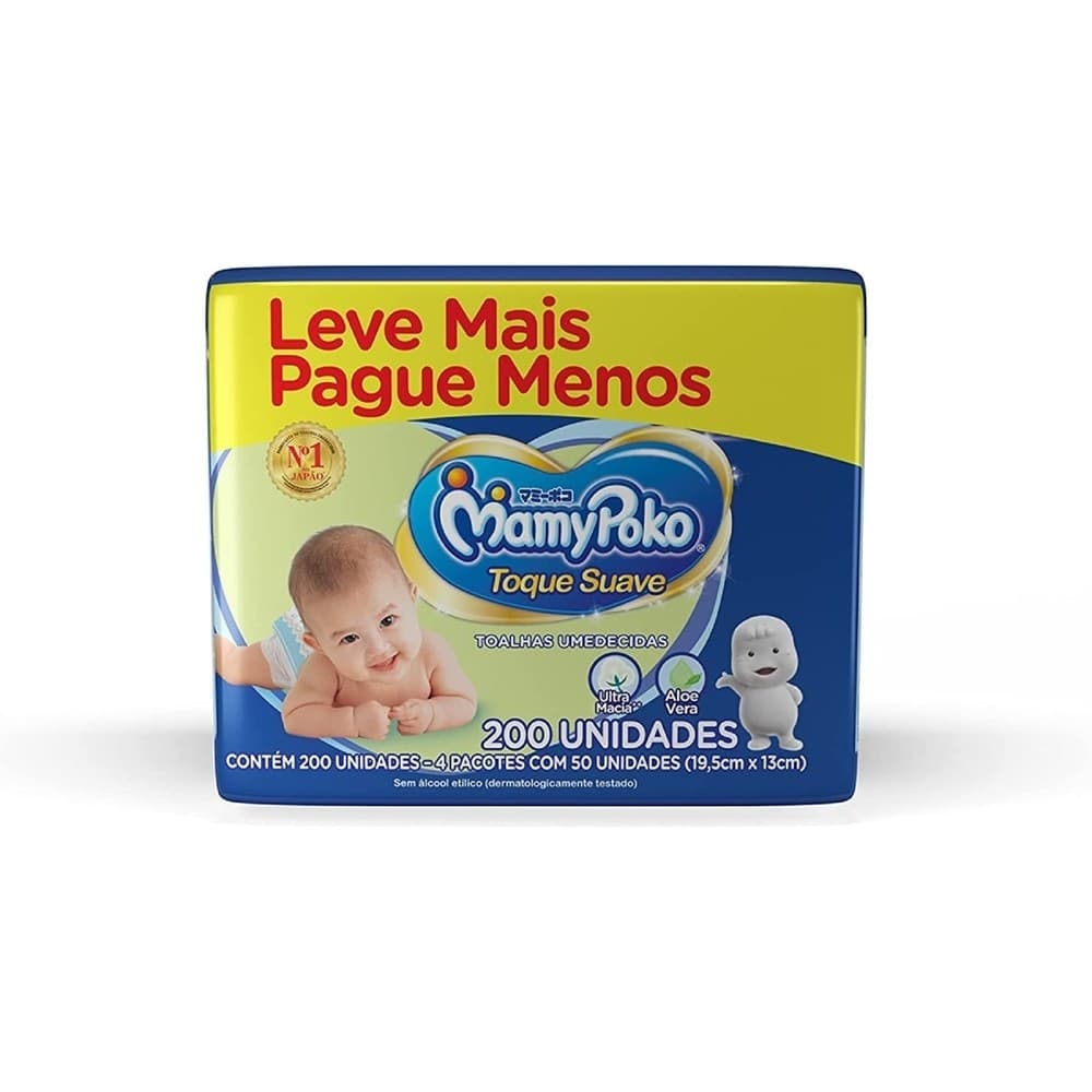 Toalhas Umedecidas MamyPoko Toque Suave Leve mais Pague menos 200 Unidades