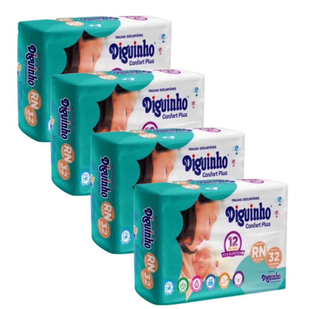 kit Fraldas Recém Nascido 128 unidades com toque de algodão fita de velcro
