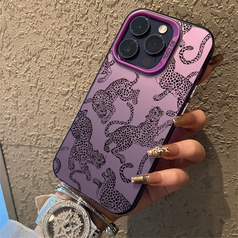 Capa De Telefone Com Lente De Moldura Dura Para iPhone 13 12 11 14 15 16 17 Pro Max 16e XR X XS 7 8 Plus Padrão De Leopa