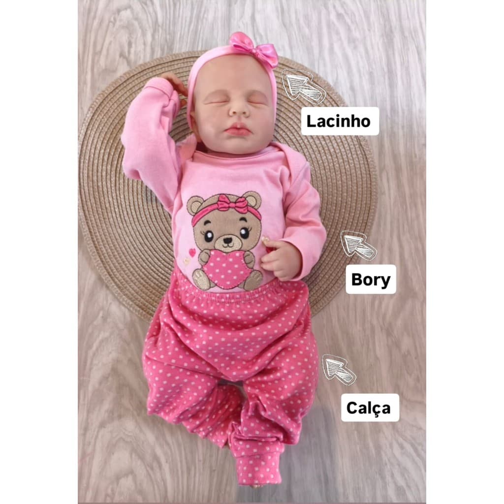 CONJUNTO MENINA BORY E CALCA BEBE COM LACINHO 3 PECAS