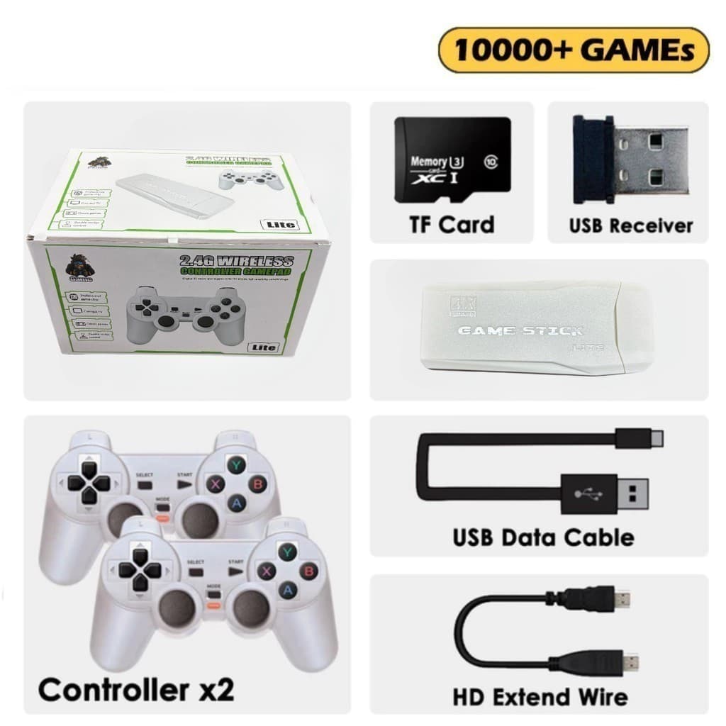 Videogame Stick 10mil 2 Controles Sem Fio Console  Portatil Jogos Retro Antigo BRANCO