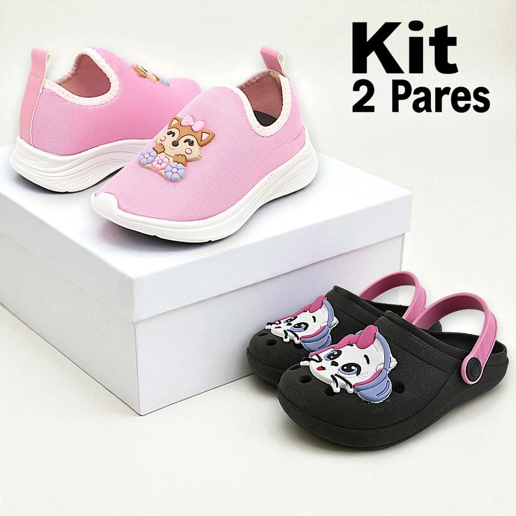 Kit 2 Tênis Calce Fácil Infantil Menina e Sandália Confortável