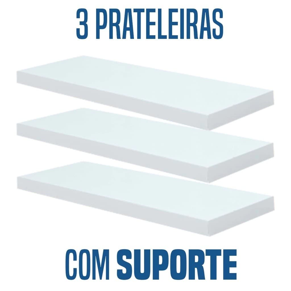 Kit 3 Prateleiras Mdf Branca de Parede 30x10 Com Suporte