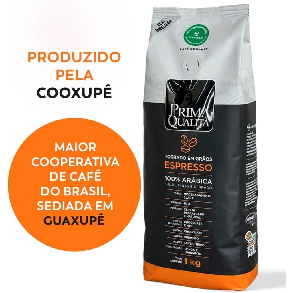 Café em Grãos Prima Qualità Espresso Gourmet 500g e 1kg | 100% Arábica do Sul de Minas e Cerrado