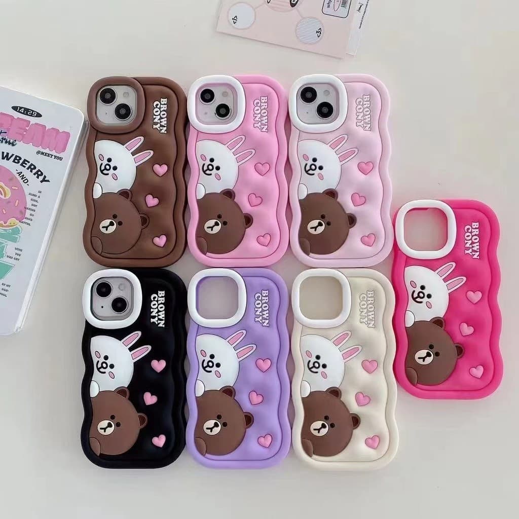 Capinha iphone 11/12/13/14/15 Pro max Capa macia tridimensional fofa de silicone para celular coelho branco e urso iPhone 11,12,13,14,15,11PM,12PM,13PM,14PM,15PM