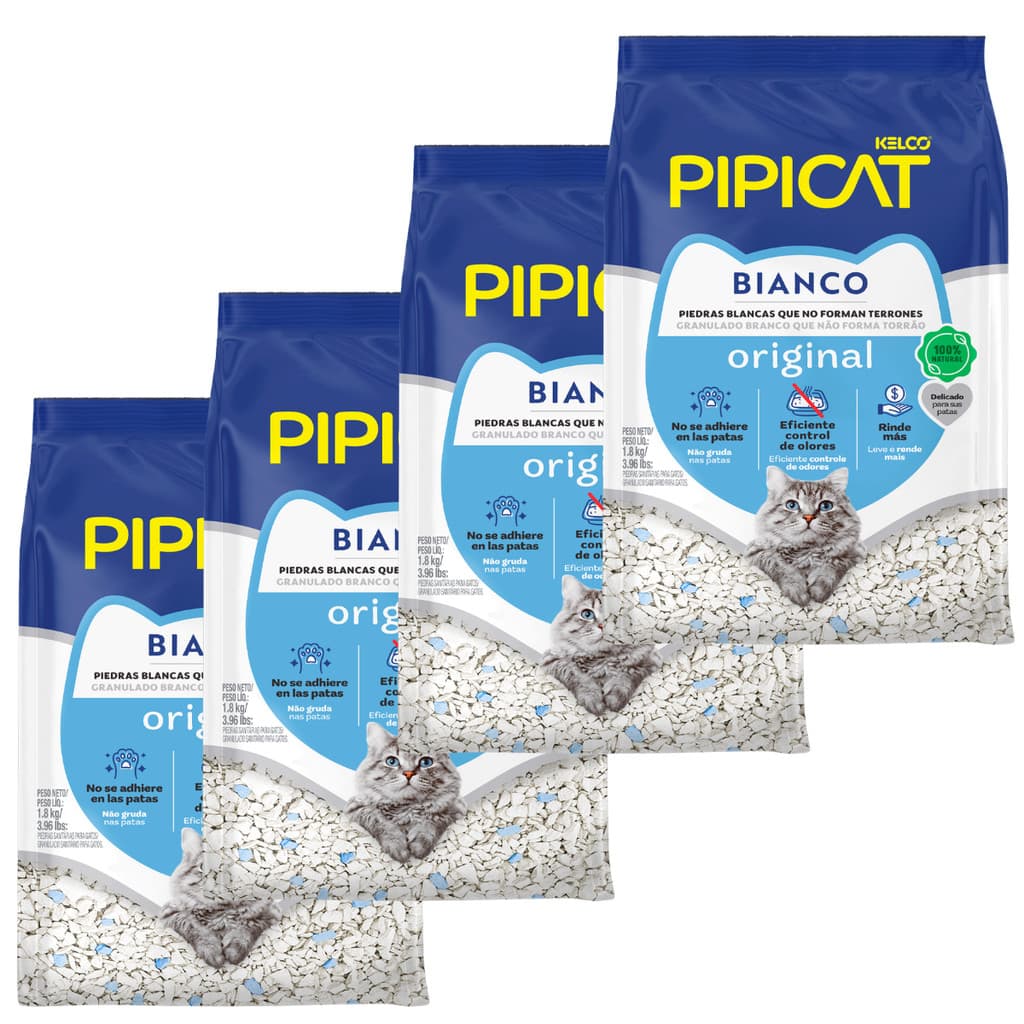 Kit 4 Areia Sanitária Pipicat Bianco Granulado Kelco 1,8kg