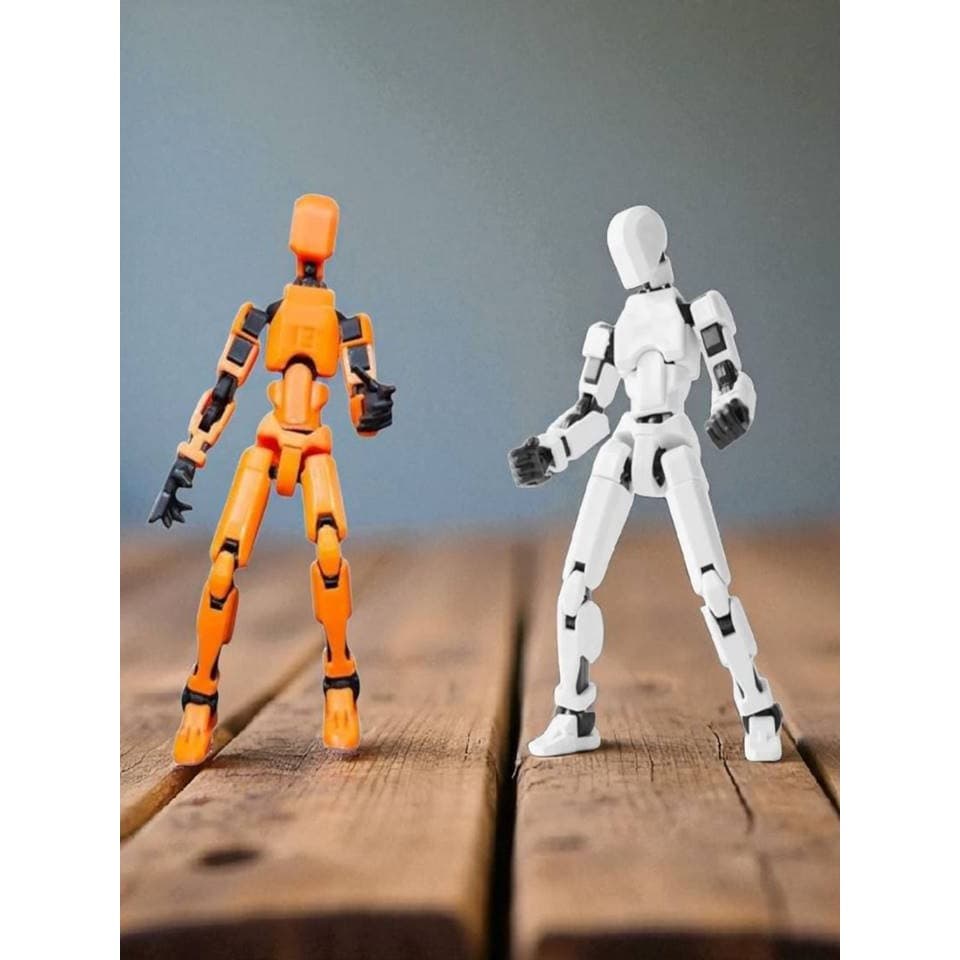 Kit 02 Bonecos 100% Articulado Dummy 13 Brinquedo Manequim Infantil 14cm DESMONTADO Laranja/Preto Branco/Preto