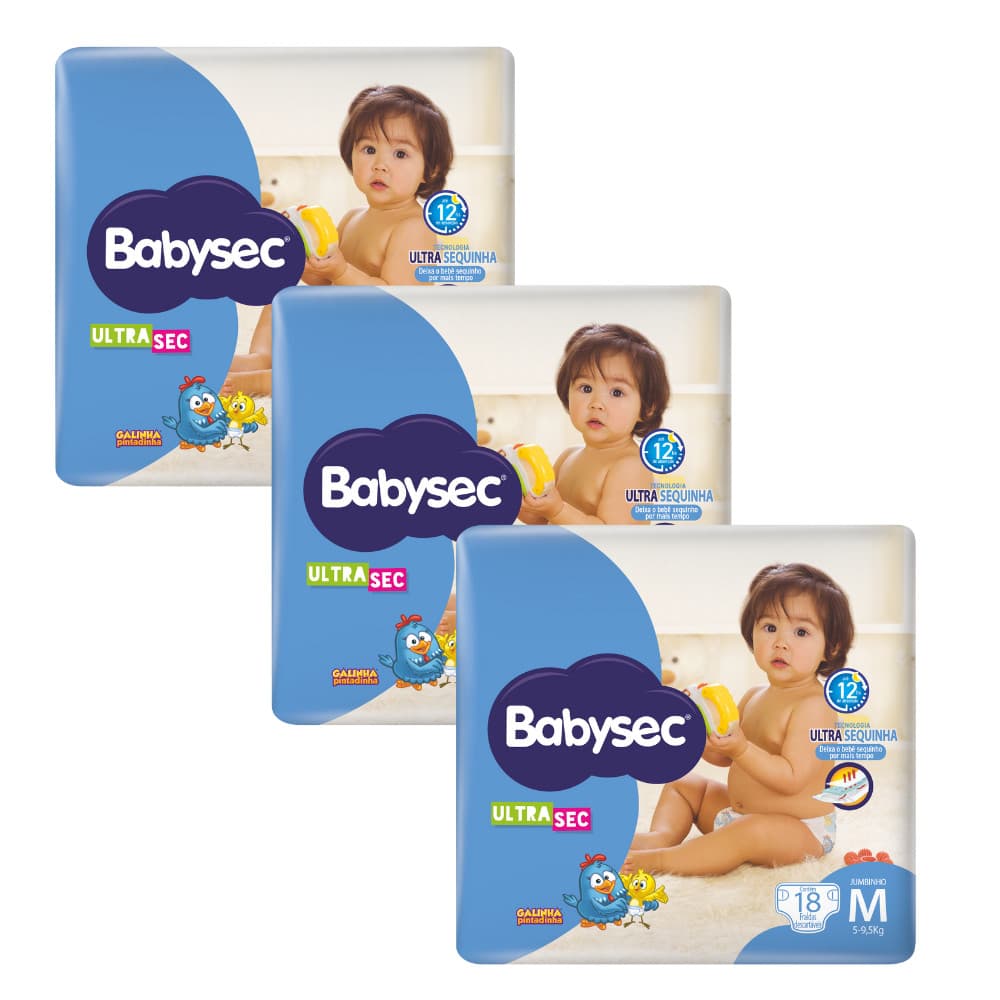 Kit Econômico 3x Fralda Babysec UltraSec Jumbinho M Galinha Pintadinha 18un