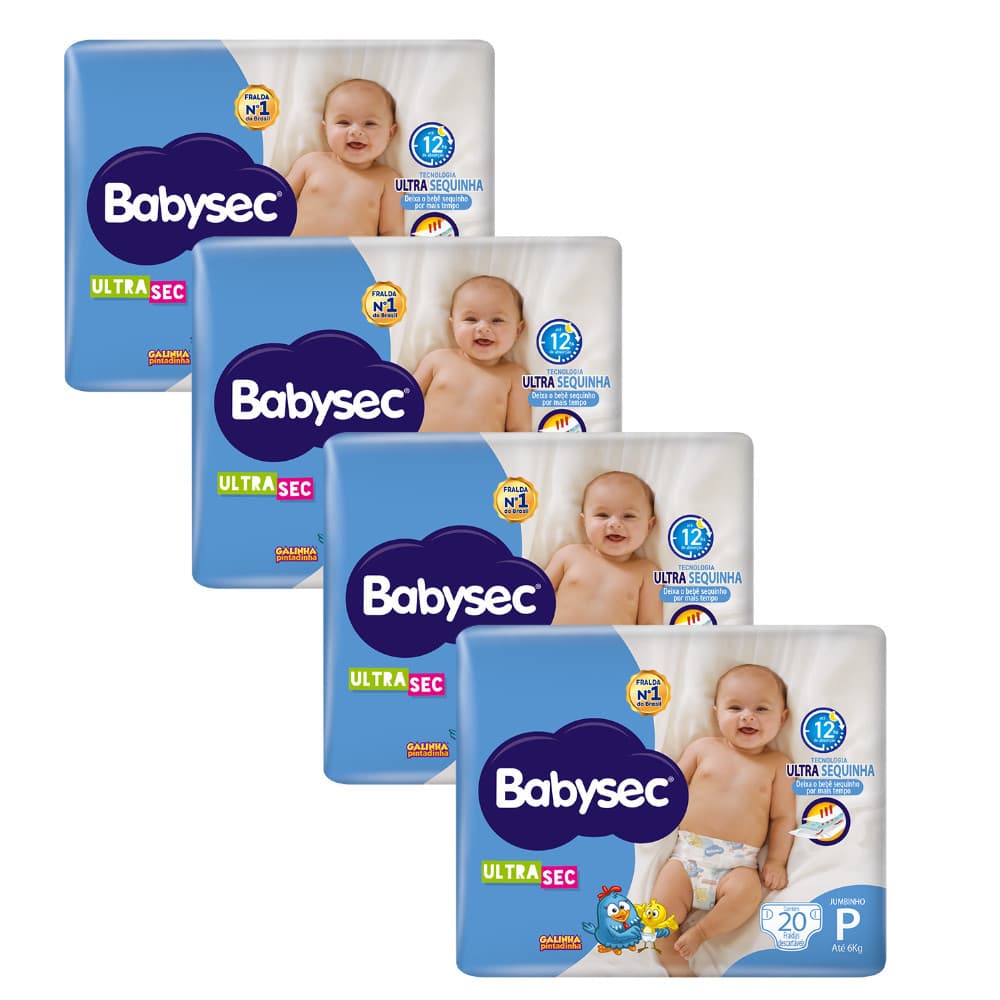 4x Fralda Babysec UltraSec Galinha Pintadinha Jumbinho P Pacote 20un