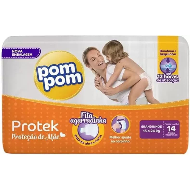 Fralda Pom Pom Protek Proteção de Mãe Grandinhos 14 fraldas