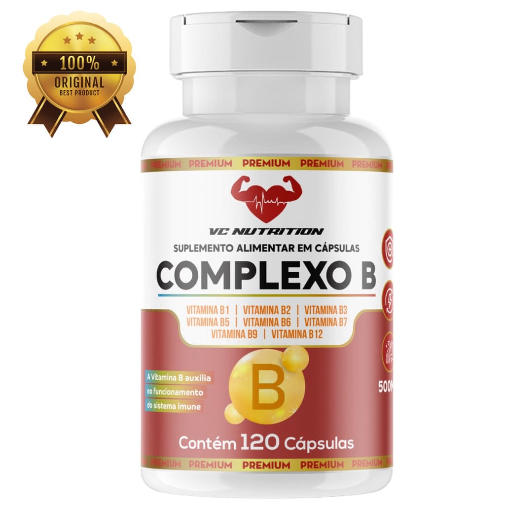 Vitaminas do Complexo B, 120 capsulas 500mg, energia e imunidade