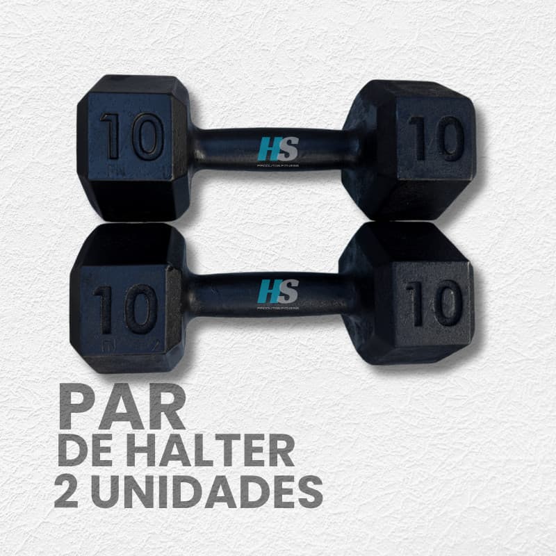 Par de Halter Sextavado 10kg Pintado- peso de academia 10kg- 2 unid