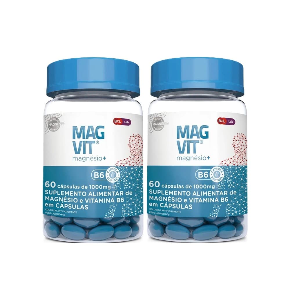 Kit 2 Suplemento Magvit Magnésio+Vitamina B6 60Cps - Magvit