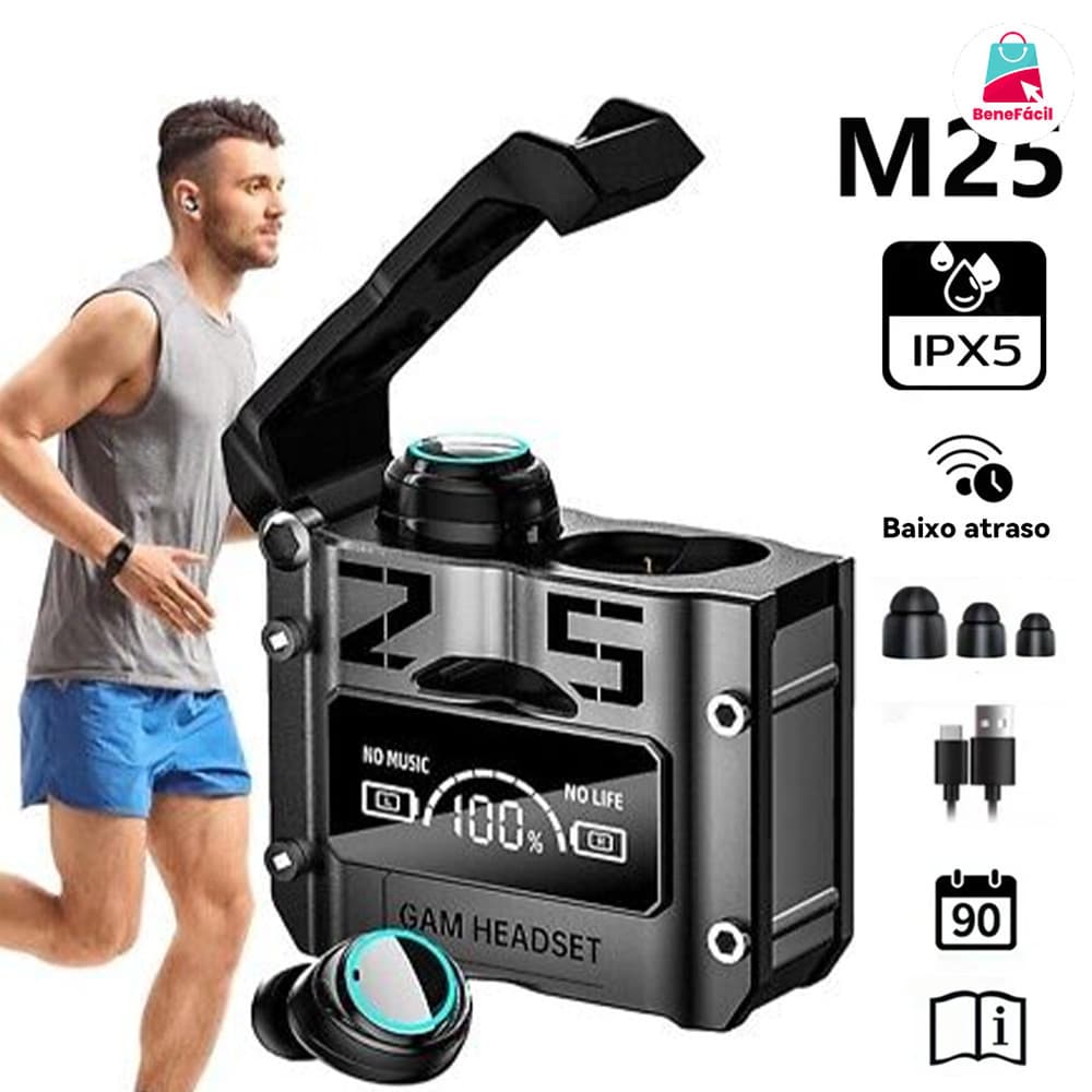TWS M25/E6S Fone De Ouvido Sem Fio Bluetooth 5.3 À Prova D'água 9D Stereo Sports Earbuds LED Microphoe Novo