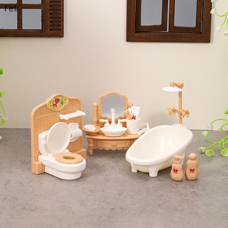 [Fel] 1 Conjunto 1 : 12 Casa De Bonecas Em Miniatura Banheira Pia Do Banheiro Móveis Modelo Decoração Boneca Acessórios 