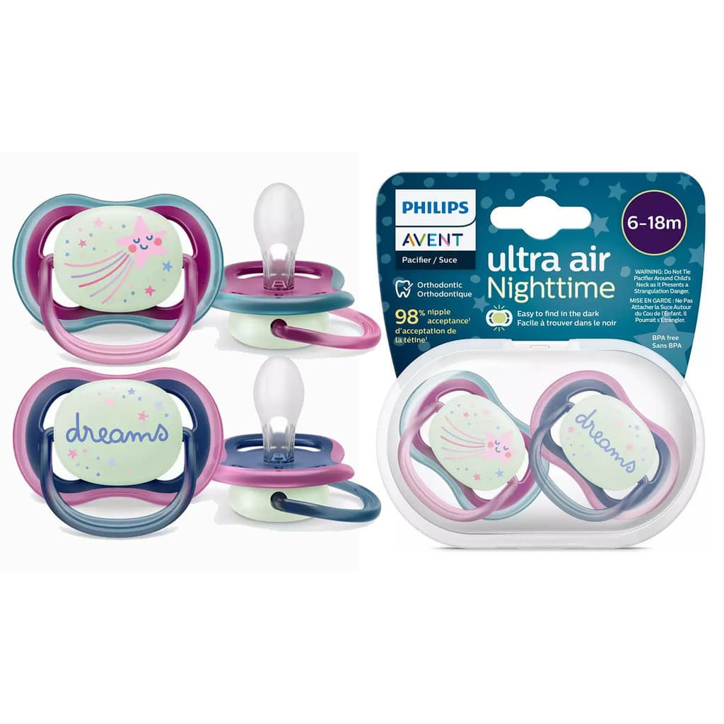 Chupetas Ultra Air Night Roxo Brilha No Escuro Avent 6-18m