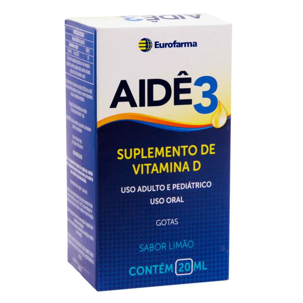 Aidê3 Vitamina D 20ml – Suplemento p/ Imunidade, Ossos e Músculos | Sabor Limão | Original