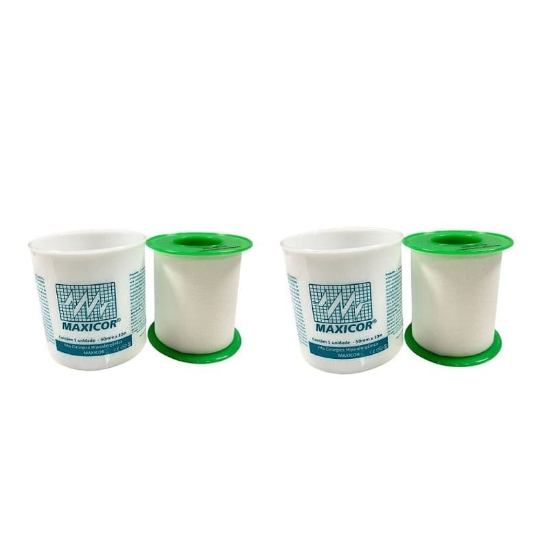 Kit C/2 Fitas Micropore Branca Cirúrgica 5cm X 10 Metros - Maxicor