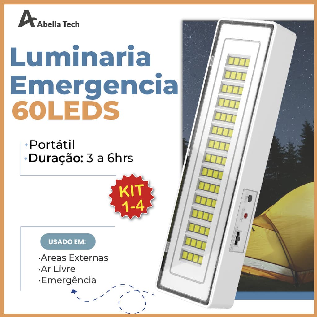 Luminária Emergência Lâmpada Portátil 60 Leds Recarregável Bivolt Luz Branca Fria