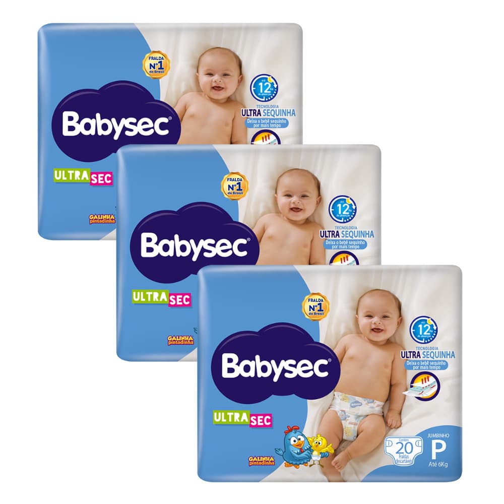 Kit 3x Fralda Babysec UltraSec Galinha Pintadinha Jumbinho P 20un Cada
