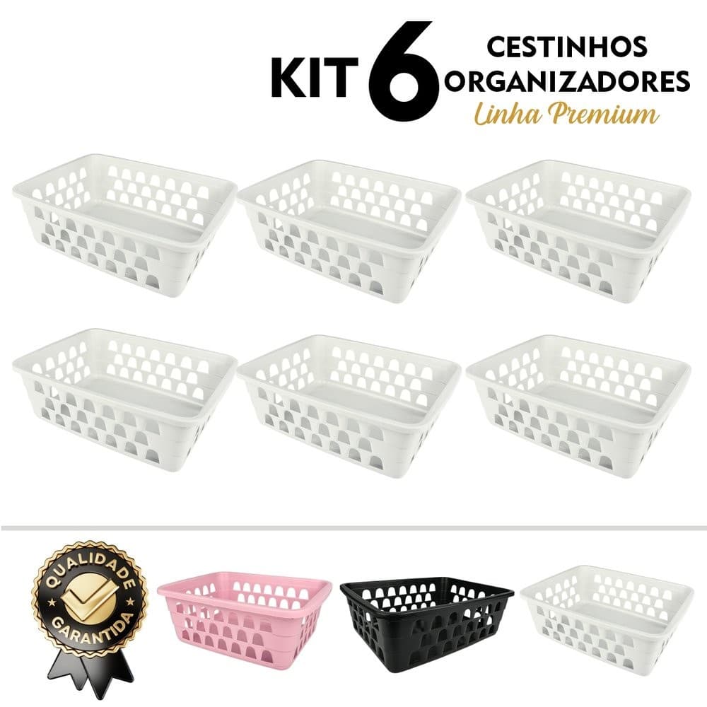 Kit 6 Cestos Organizador de Lavanderia, Cozinha, Quarto, Banheiro, Sala, Escritório, Resistente