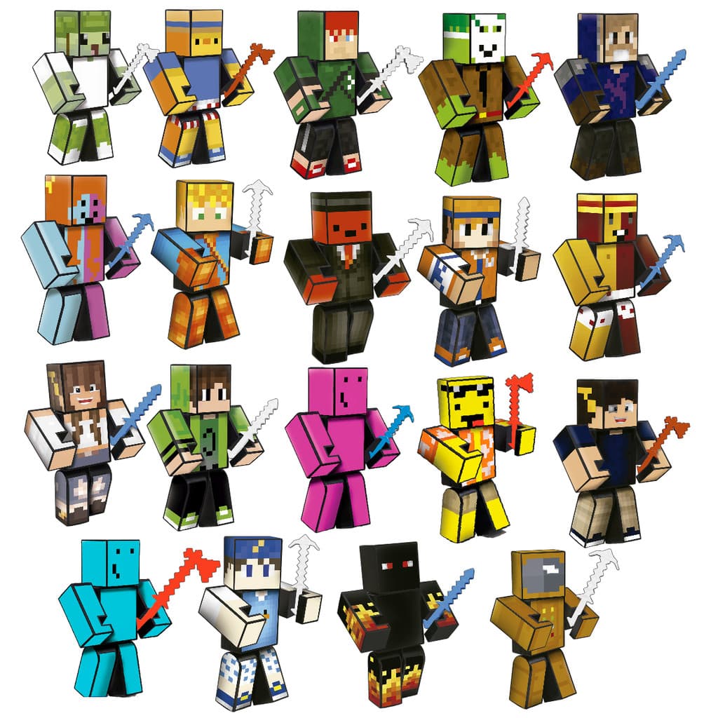 1 Boneco Gamer Skin Articulado 15cm com Acessórios Youtuber Turma do Problems Familia Arqueira