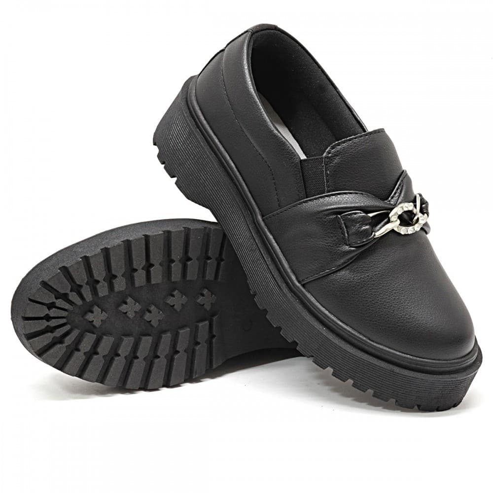 Sapato Oxford Slip On Feminino com Elástico Sola reta Leve Tratorada Confortável Passeio e Lazer