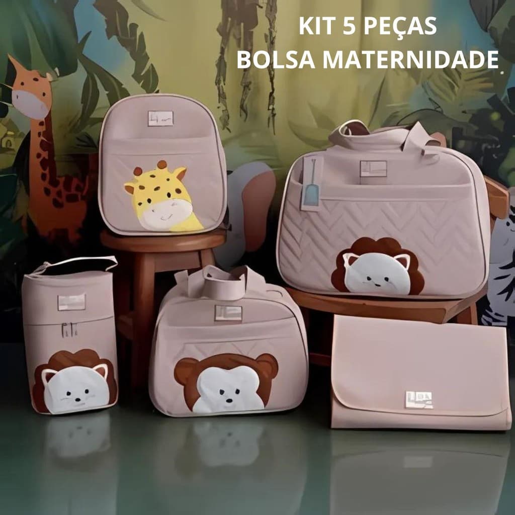 Bolsa Saída Maternidade Safari Impermeável Para Bebês e Recém Nascidos 5 Peças