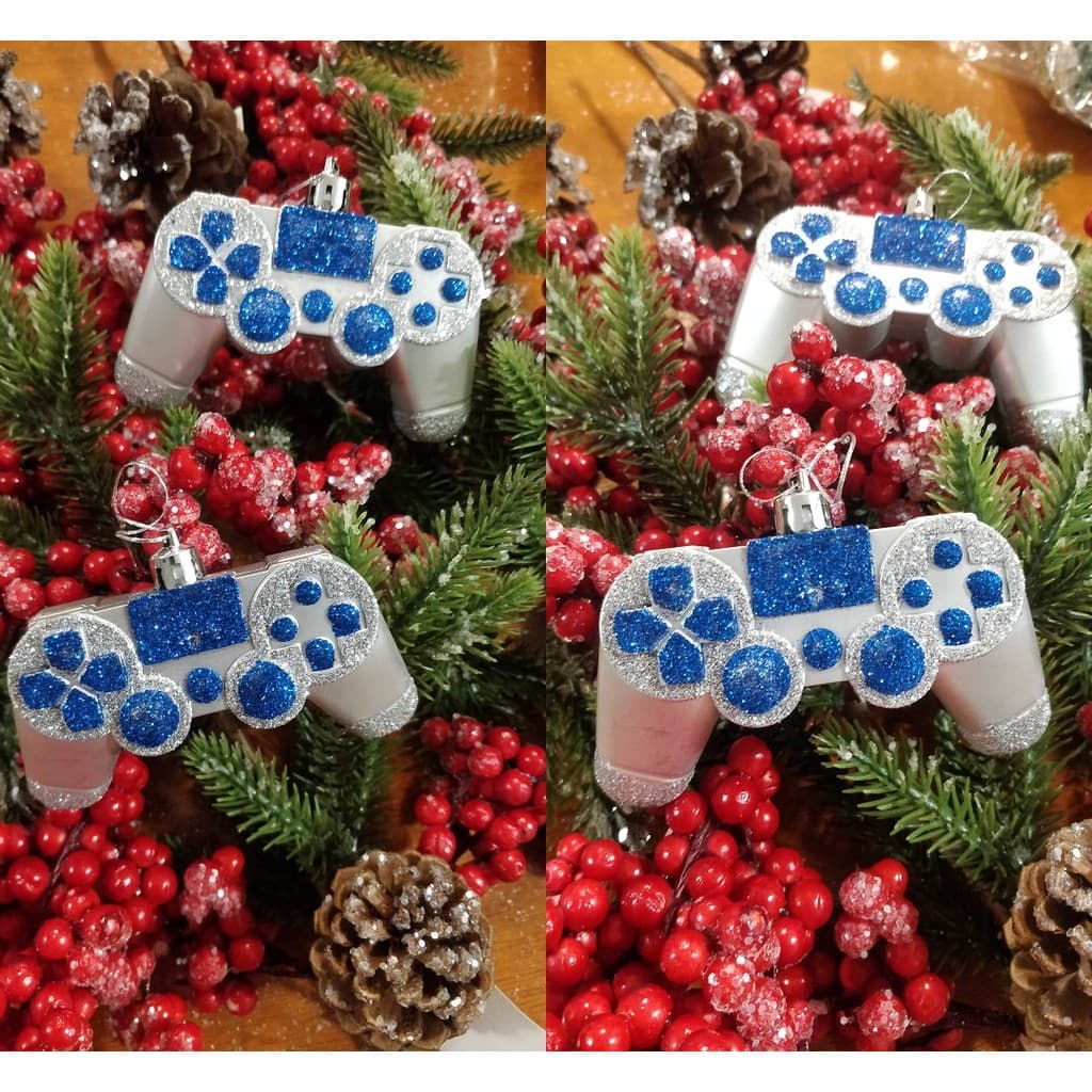 PAR ENFEITE ÁROVRE NATAL CONTROLE VIDEOGAME GAME PLAYSTATION PRATA AZUL
