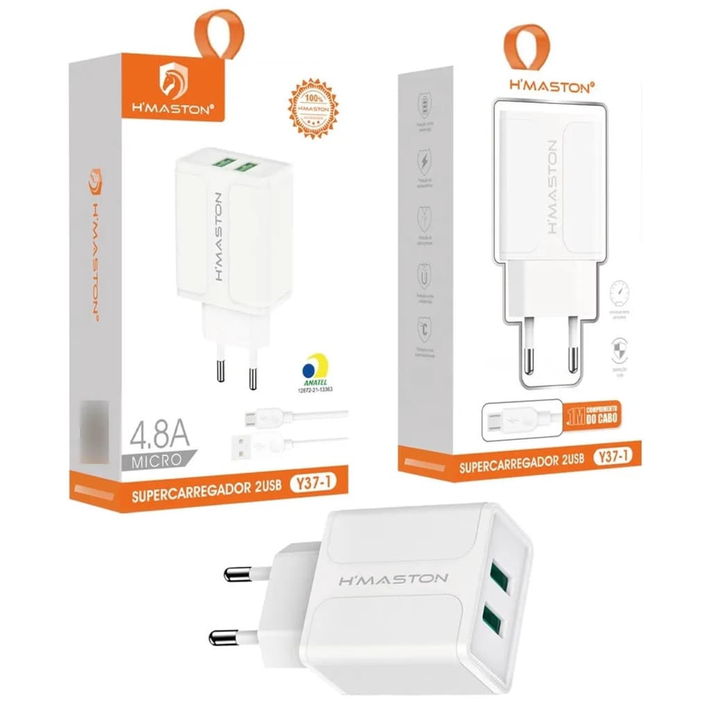 Carregador Rápido Turbo 2 USB + Cabo Incluso Kit Carregador