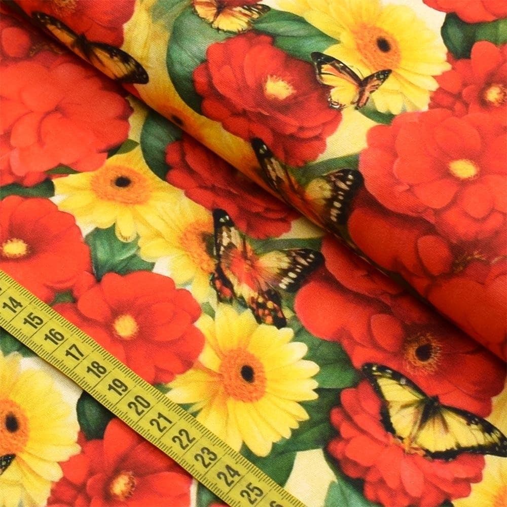 Tecido Estampado para Patchwork - Secret Garden : Camelias Com Borboletas (0,50x1,40)