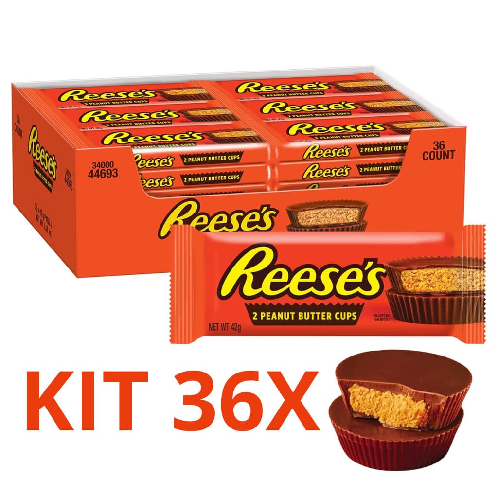 Kit 36 Reeses Two Cups Chocolate Ao Leite com Manteiga de Amendoim Importado dos EUA Reese's 42g