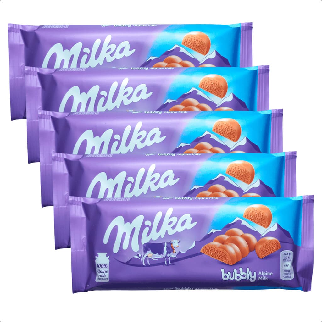 Kit Chocolate Milka Bubbly Aerado 5 Unidades 90g