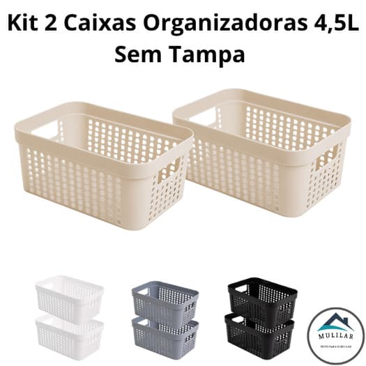 Kit 2 Caixas Organizadoras para cozinha, banheiro e quarto 4,5 Litros sem Tampa Caixa Multiuso